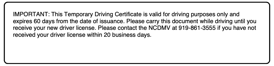 Temporary Driving Certificate disclosure